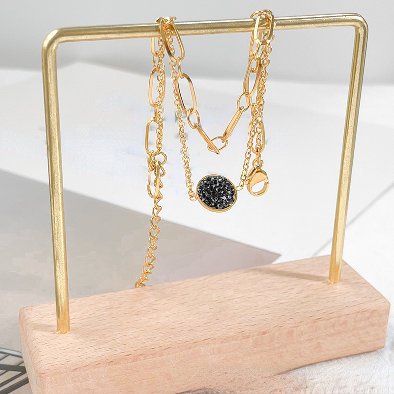 Double Layer Crystal Bracelet - Black & White Stone Design in Rose Gold, Gold & Silver