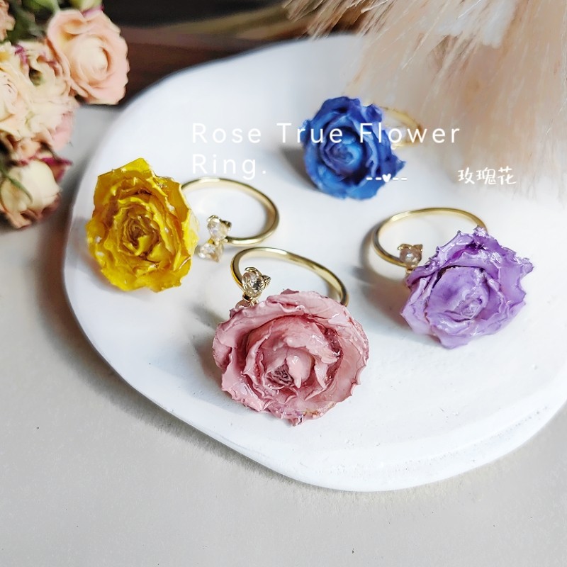 Bowknot Preserved Rose Ring - Natural Dried Flower Resin Jewelry for Women