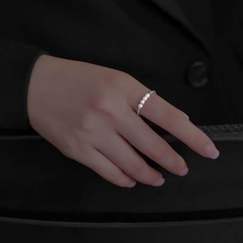 S925 Sterling Silver Pearl Statement Ring - Minimalist Adjustable Index Band