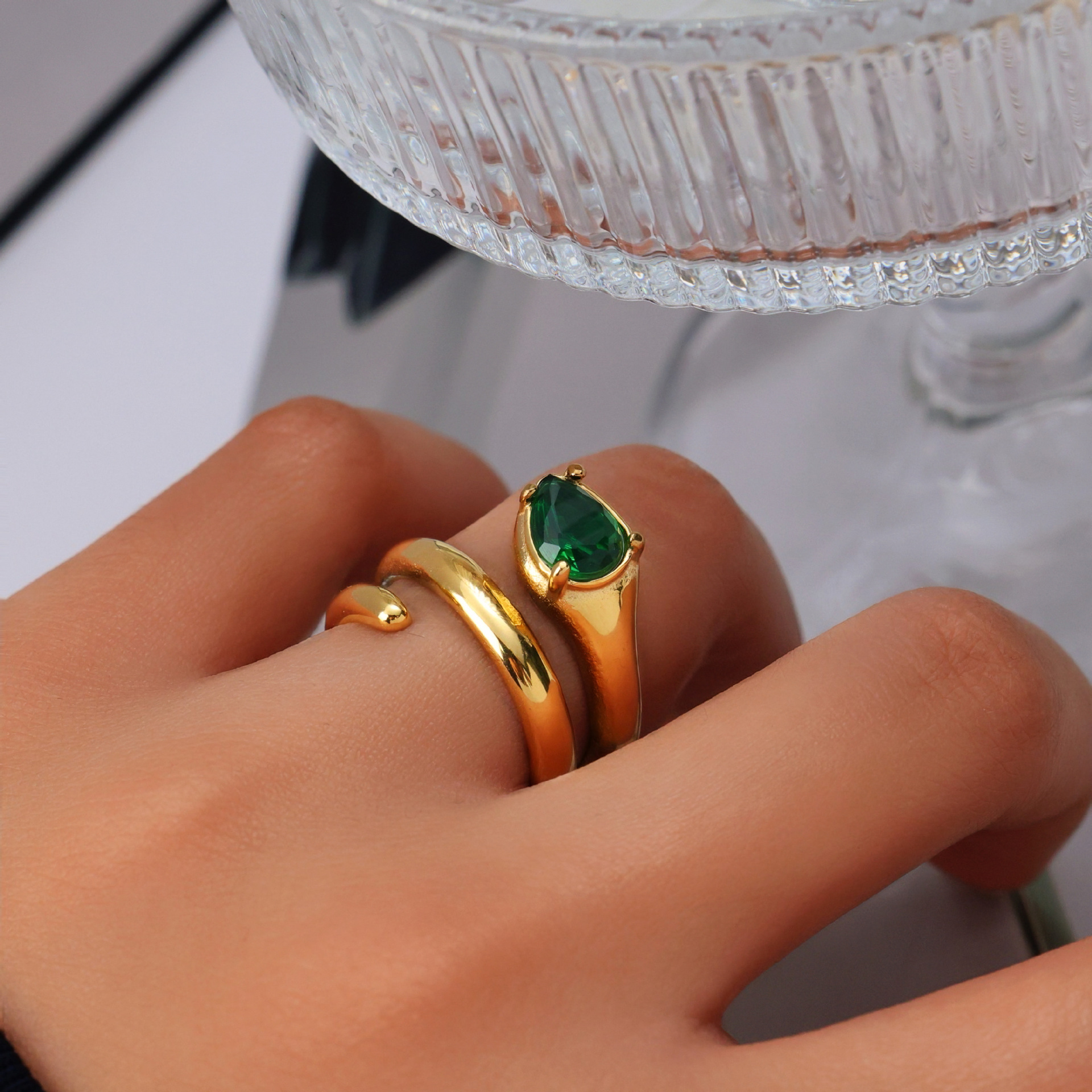 Enchanted Serpent Ring - Pave Zircon Snake Design in White or Green with Gold/Silver Tone Stainless Steel