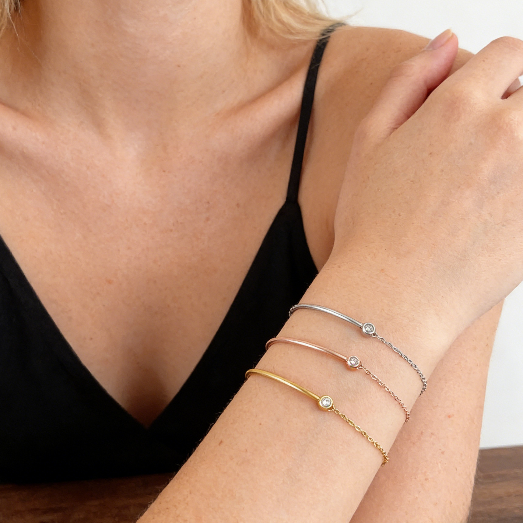 Chic Two-Tone CZ Splice Bracelet in Stainless Steel