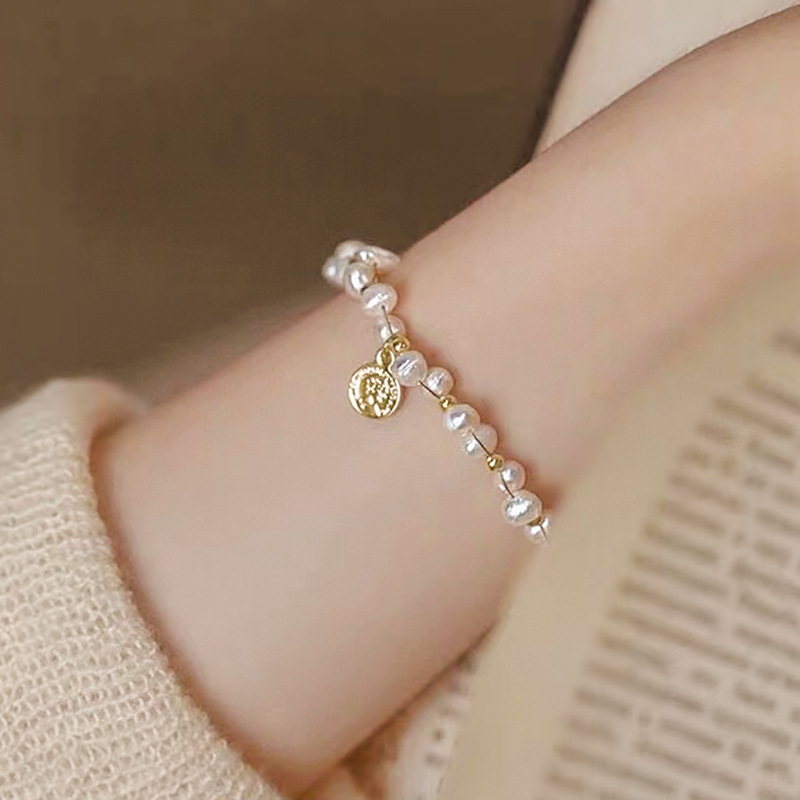 14k Gold-Filled Freshwater Pearl & Coin Charm Bracelet