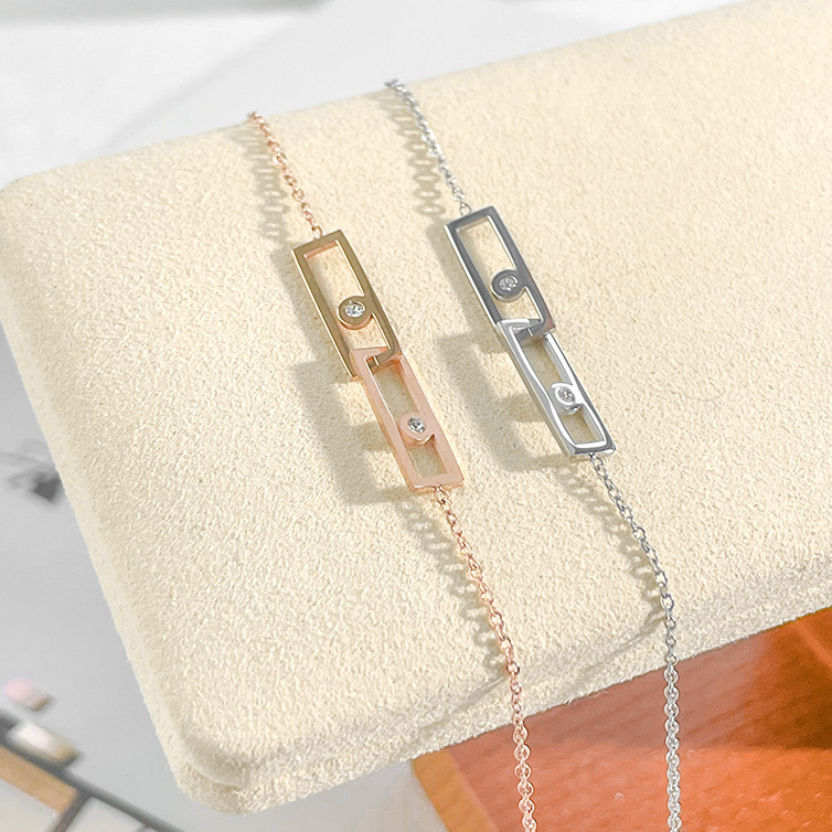 Minimalist Double Ring Zircon Bracelet - Geometric Titanium Steel Chain in Rose Gold & Silver