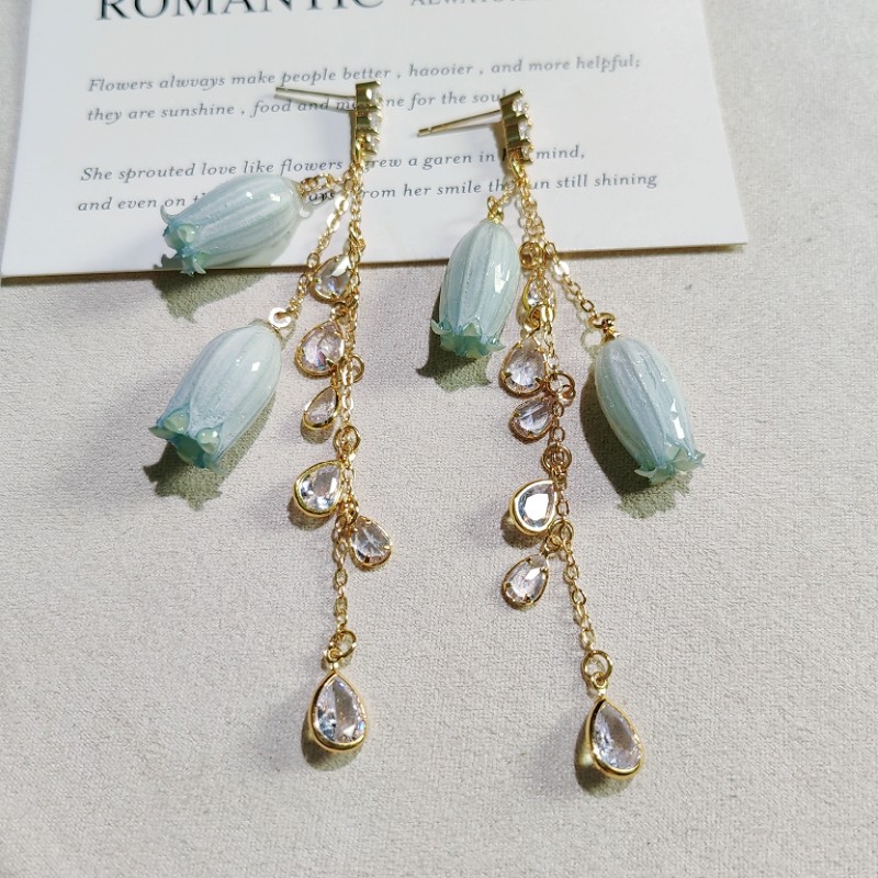 Handmade Lily of the Valley Earrings - Real Flower & Tassel Drop Jewelry