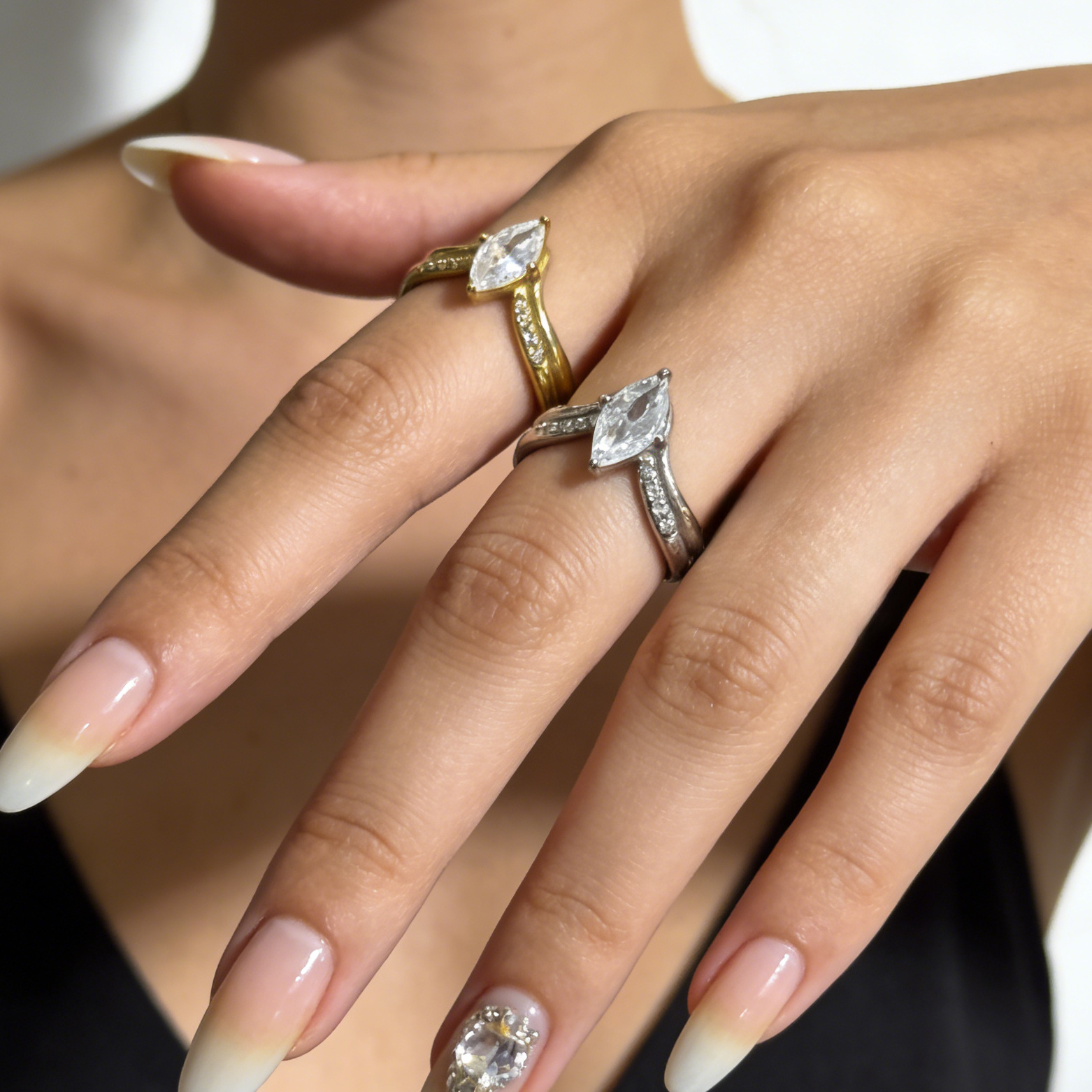 Asymmetric Marquise CZ Ring in Stainless Steel