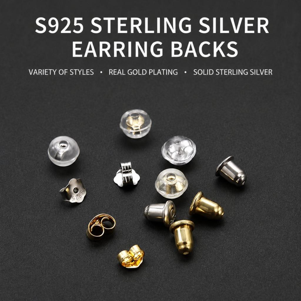 S925 Sterling Silver Earring Backs with Silicone Pads - Hypoallergenic Bullet & Round Stud Clutches, Secure Anti-Lost Jewelry Findings