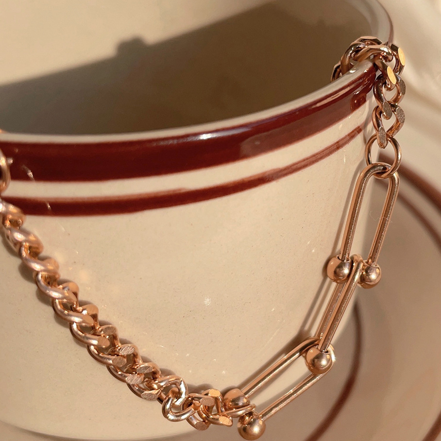 Minimalist 3-Bead Link Bracelet - Unisex Titanium Steel Chain in Rose Gold & Gold