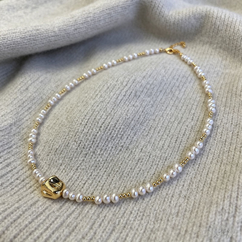 14K Gold Vermeil Natural Freshwater Pearl Necklace & Bracelet Set
