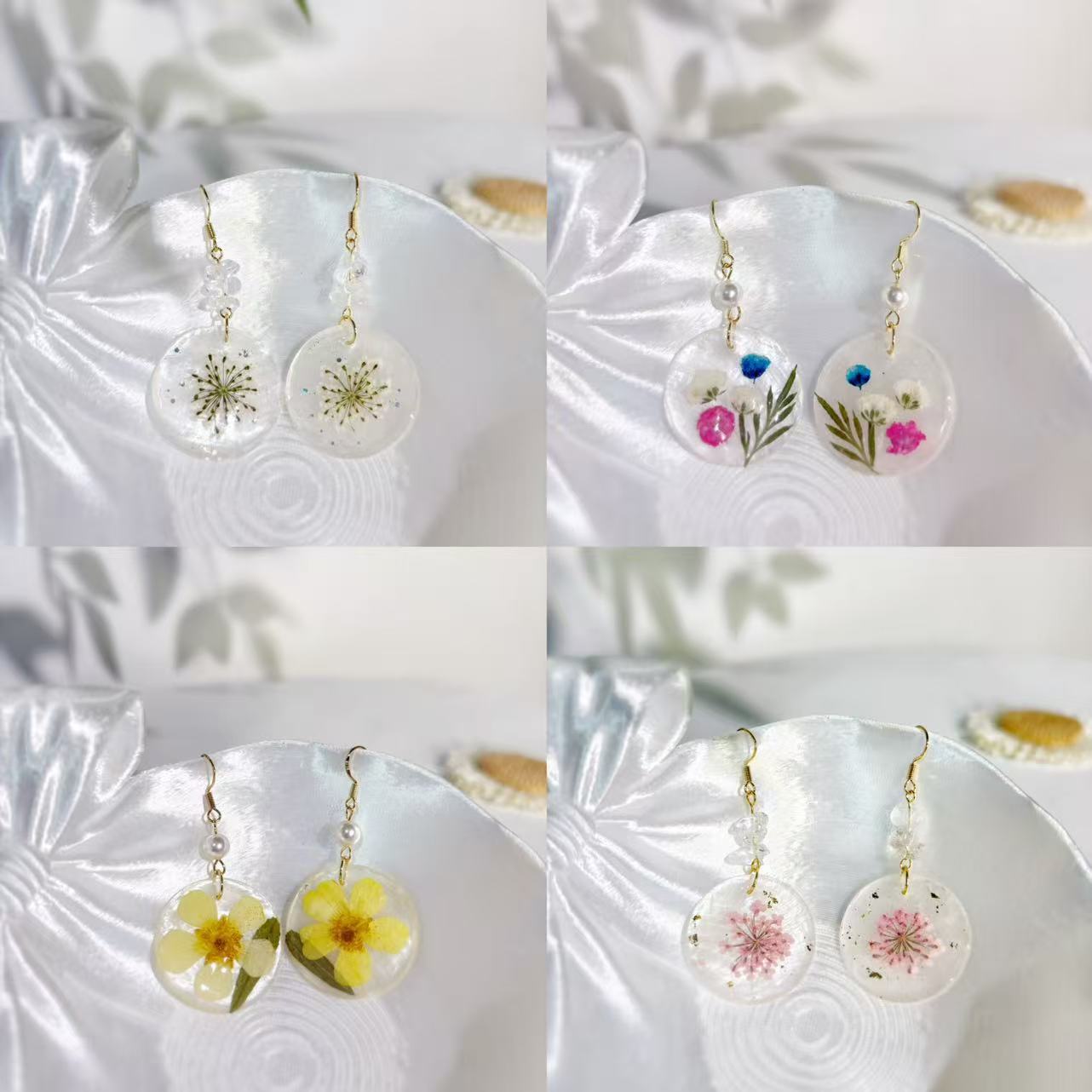 Clear Resin Shell Earrings | Real Dried Flower Botanical Jewelry
