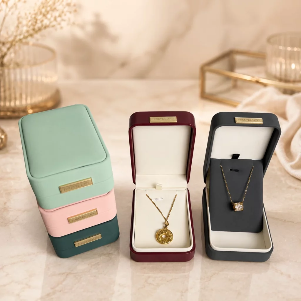 Gold Foil PU Leather Jewelry Box - Premium Ring, Necklace & Bracelet Packaging