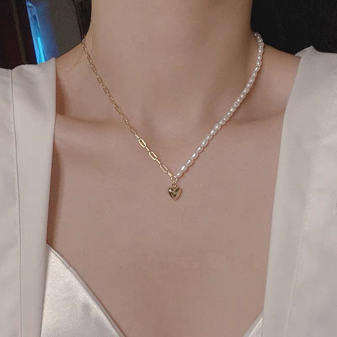 14K Gold Filled Heart Pendant Necklace with Freshwater Pearl