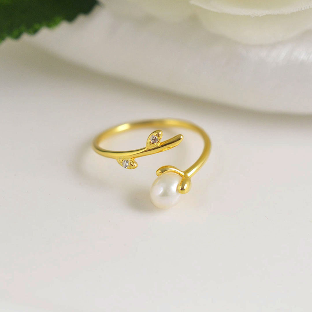 S925 Sterling Silver Bud-Shaped Freshwater Pearl Ring