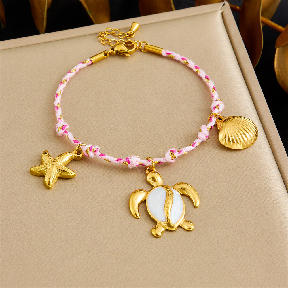 Bohemian Stainless Steel Bracelet with Turtle, Starfish, and Shell Charms