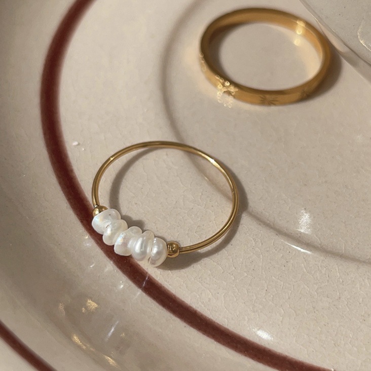 Organic Baroque Pearl Ring - French Chic Irregular Freshwater Pearl Band in Gold or Silver Tone