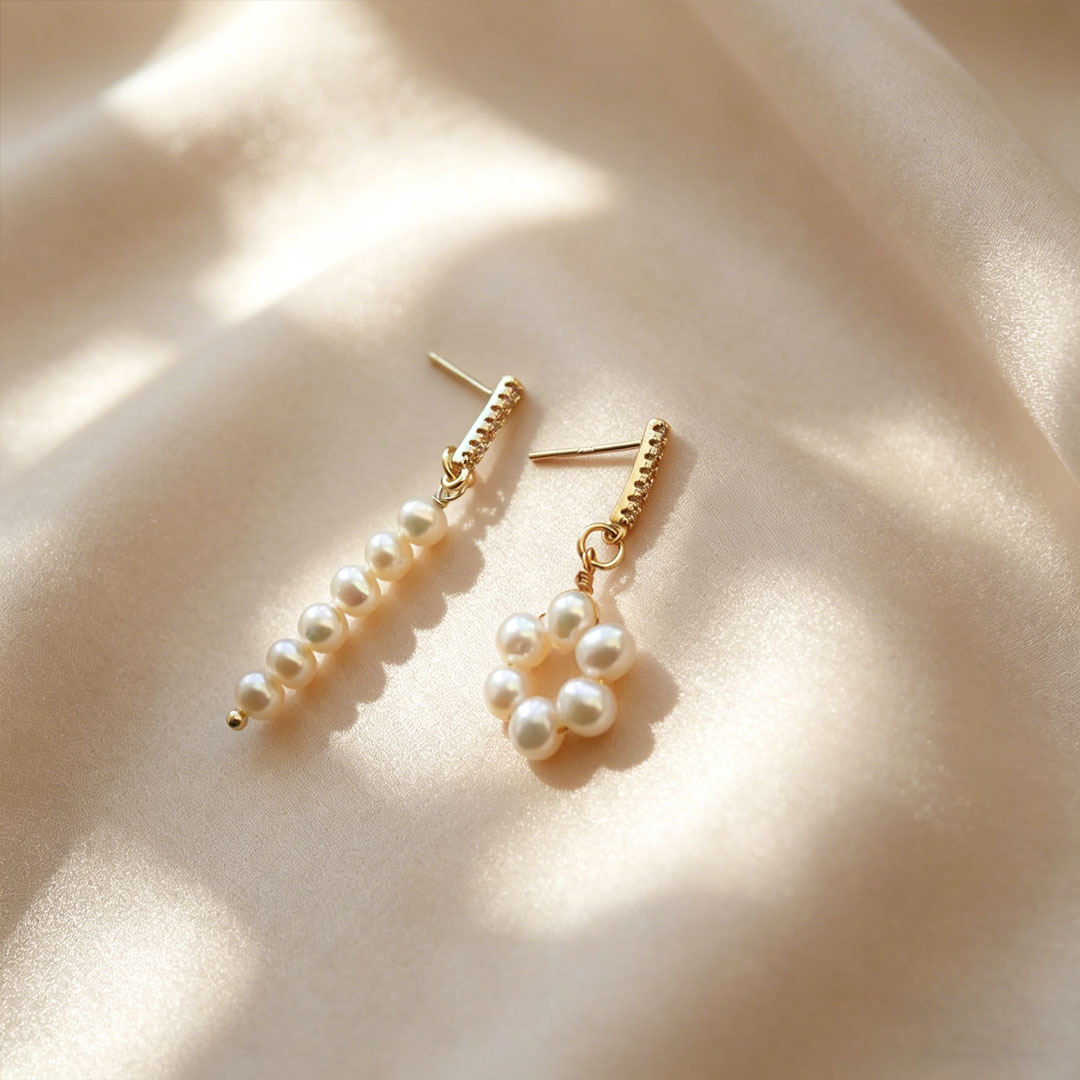 Asymmetrical Baroque Pearl Earrings with S925 Silver Post