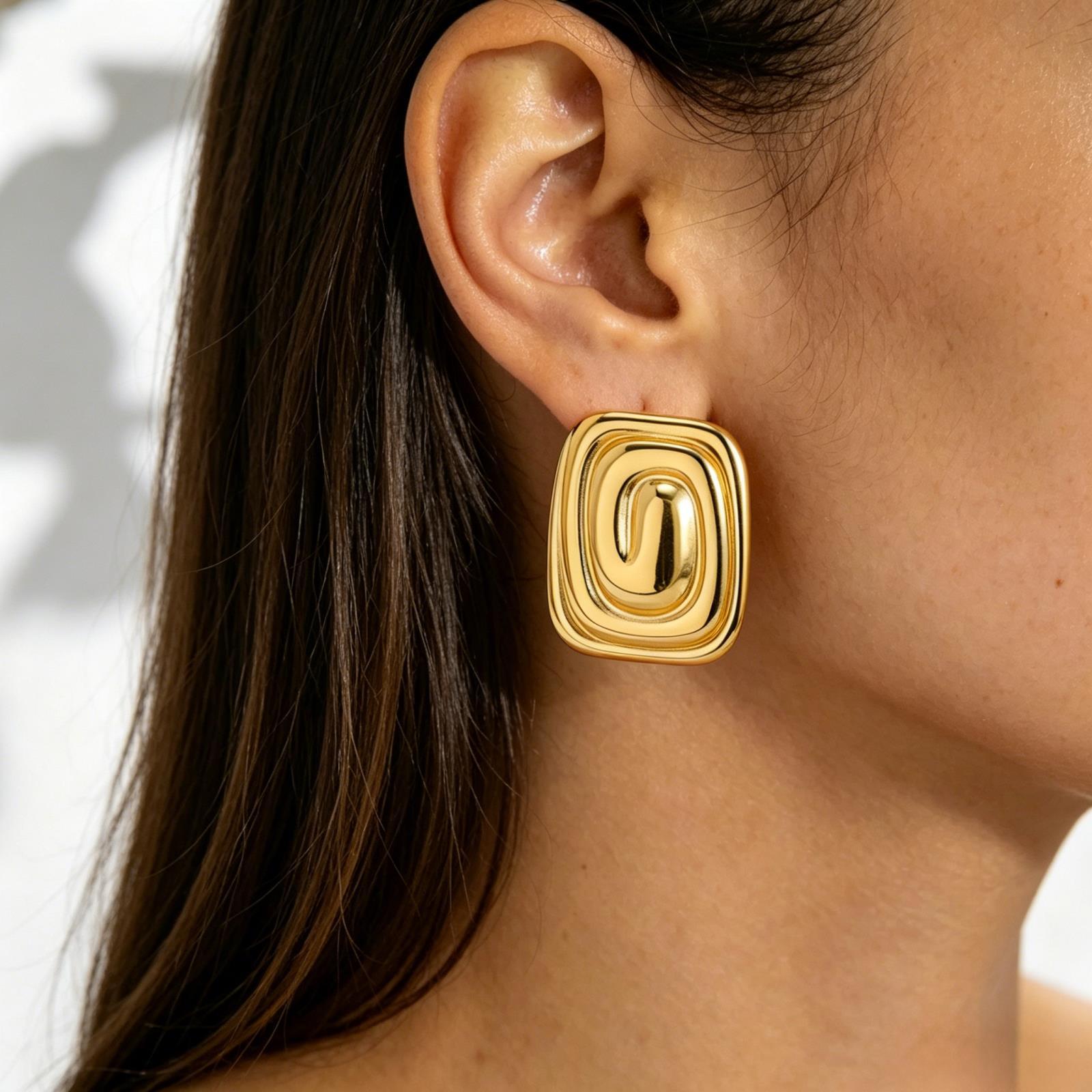 Bold Square Spiral Hoop Earrings in Stainless Steel