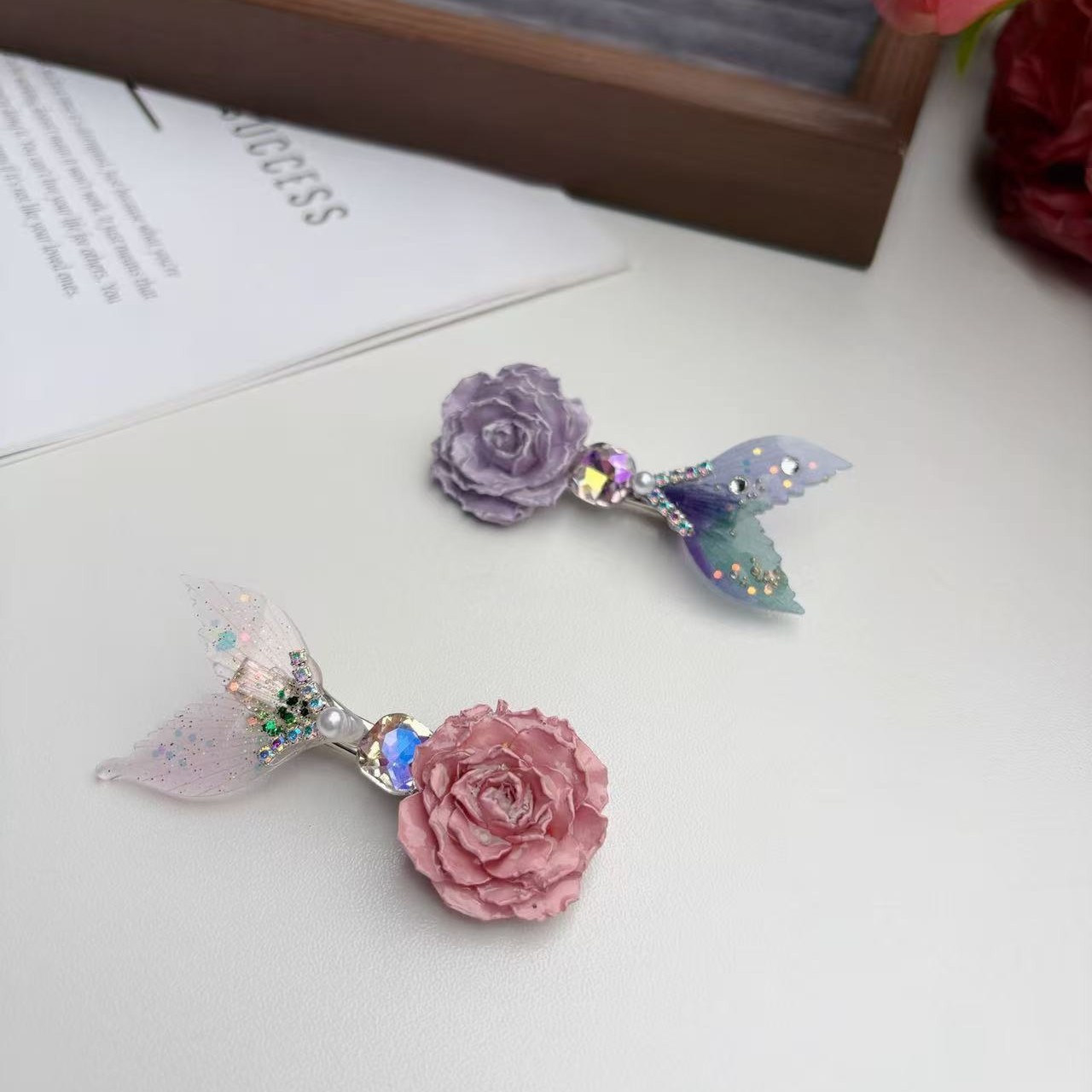 Dreamy Mermaid Rose Hair Clip | Real Dried Flower Hair Accessory