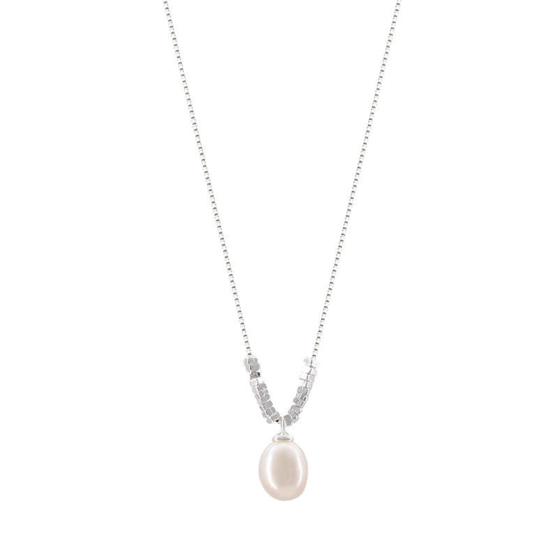 S925 Sterling Silver 'Rice Grain' Freshwater Pearl Pendant Necklace