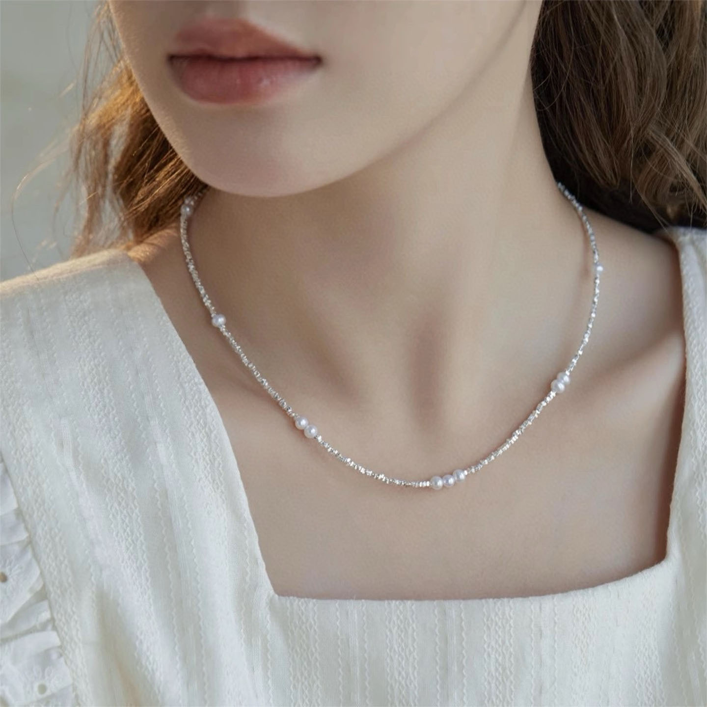 S925 Sterling Silver 'Starry Sky' Baroque Pearl Necklace - Minimalist Choker