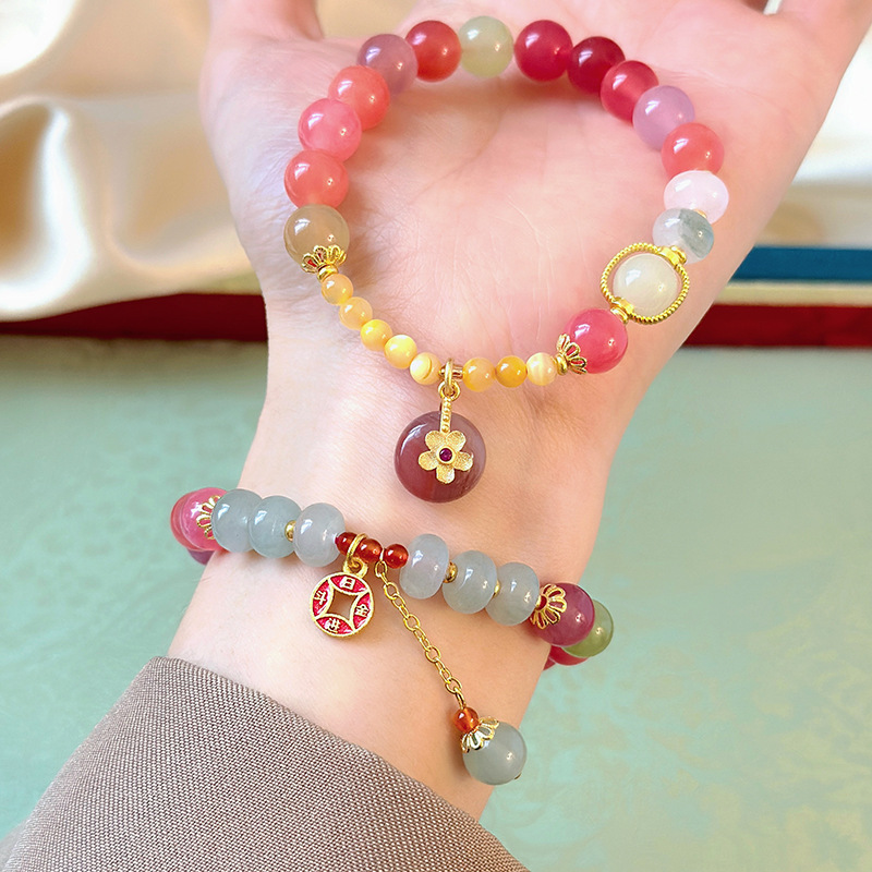 Colorful Chalcedony Safety Buckle Bracelet - New Chinese Style Crystal Beaded Jewelry for Women