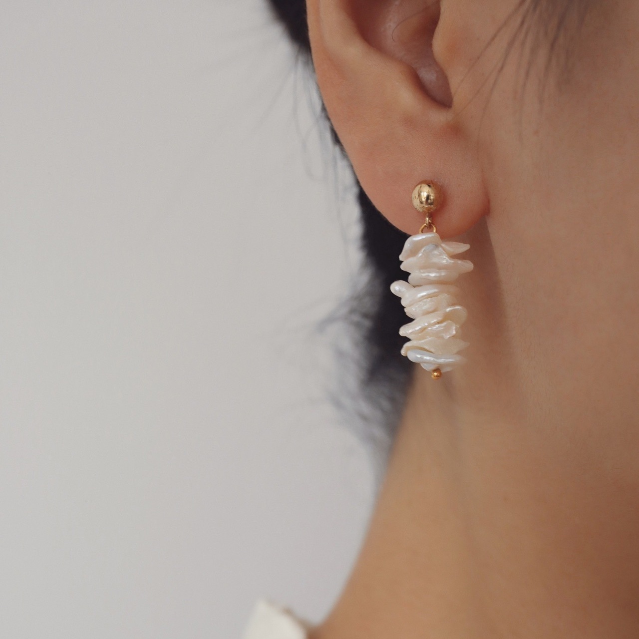 Baroque Freshwater Pearl Flower Stud Earrings - 14k Gold Vermeil