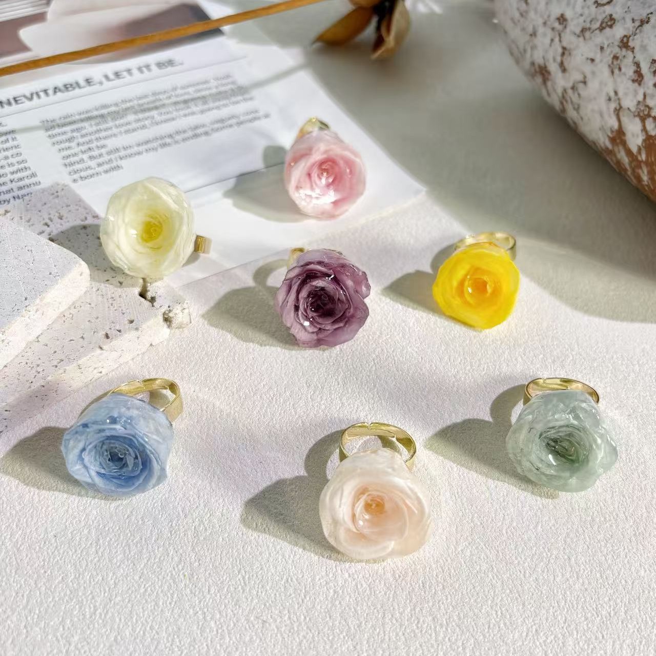 Enamel Preserved Rose Ring in Assorted Colors