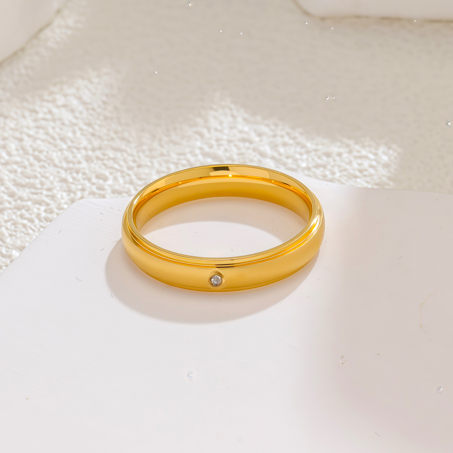 Minimalist Matte Single Diamond Ring in Titanium Steel