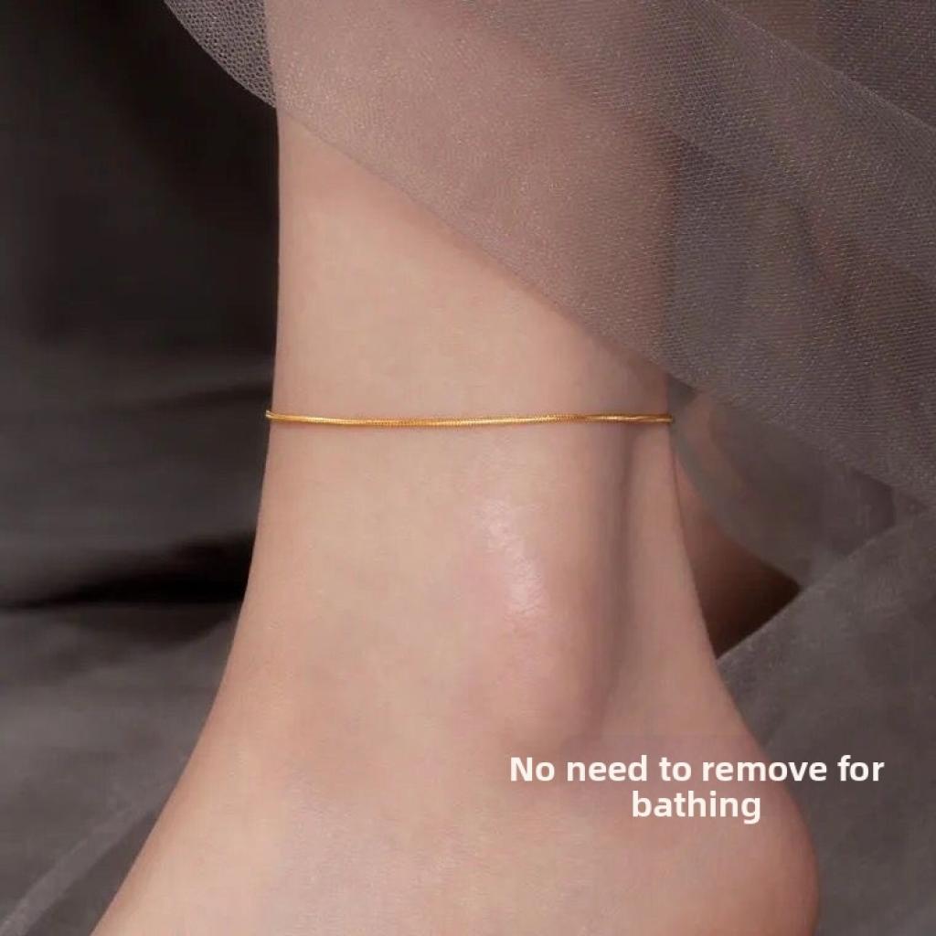 18K Gold & Rose Gold Plated Titanium Steel Snake Chain Anklet - Tarnish-Free Minimalist Foot Jewelry for Women
