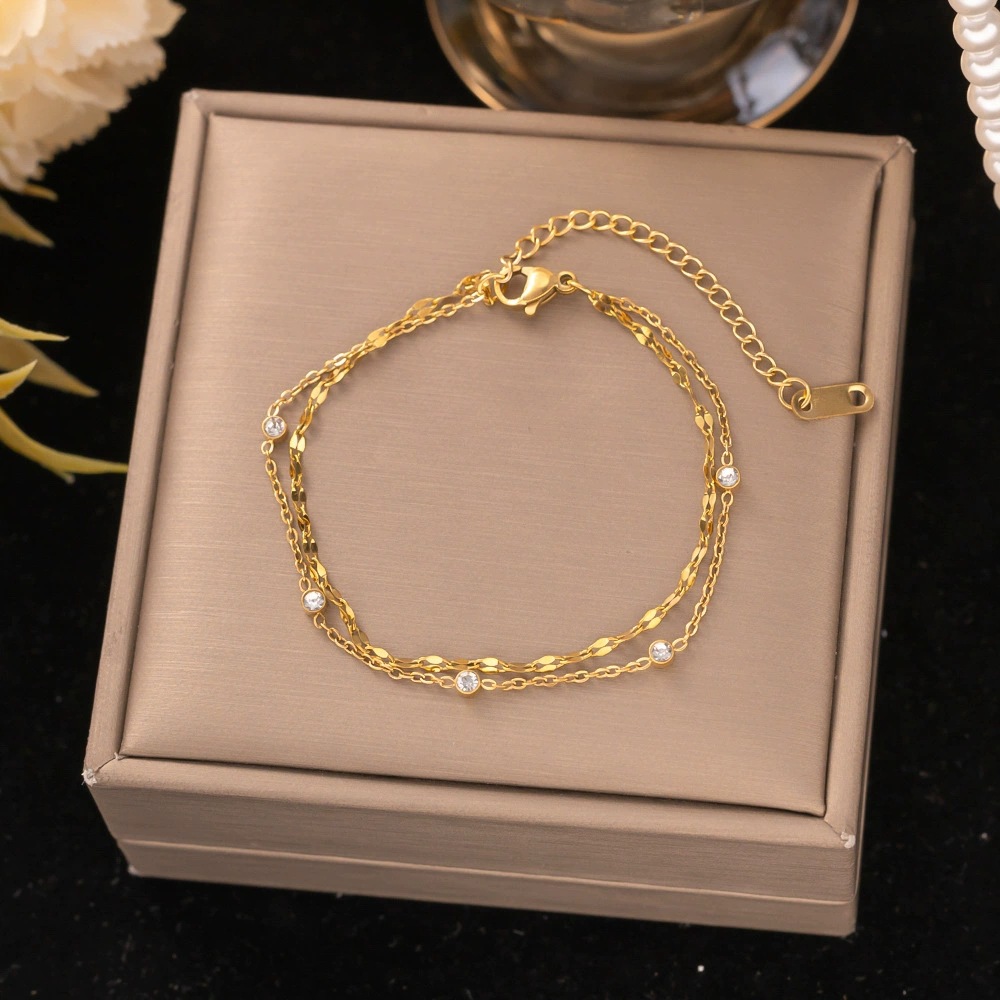 Chic Double-Layer Rhinestone Bracelet | Korean-Style Titanium Steel Chain for Women - Sparkling, Tarnish-Free & Versatile