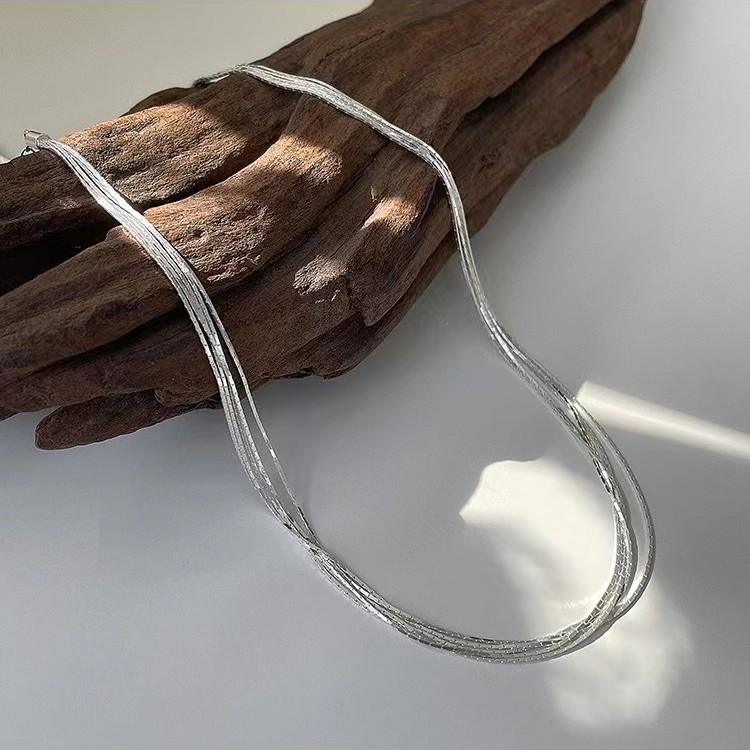 S925 Sterling Silver Multi-Layered Snake Chain Necklace - Edgy Punk Stacked Choker