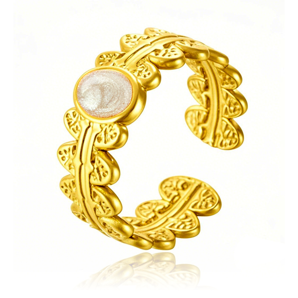 French Vintage Wheat Ear Ring - 18K Gold Plated Oval Titanium Steel Open Band for Women
