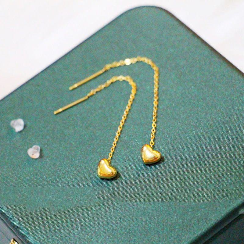 Elegant Heart Threader Earrings - 18K Gold & Silver Plated Titanium Steel | Long Drop Chain Dangles for Face-Slimming Style