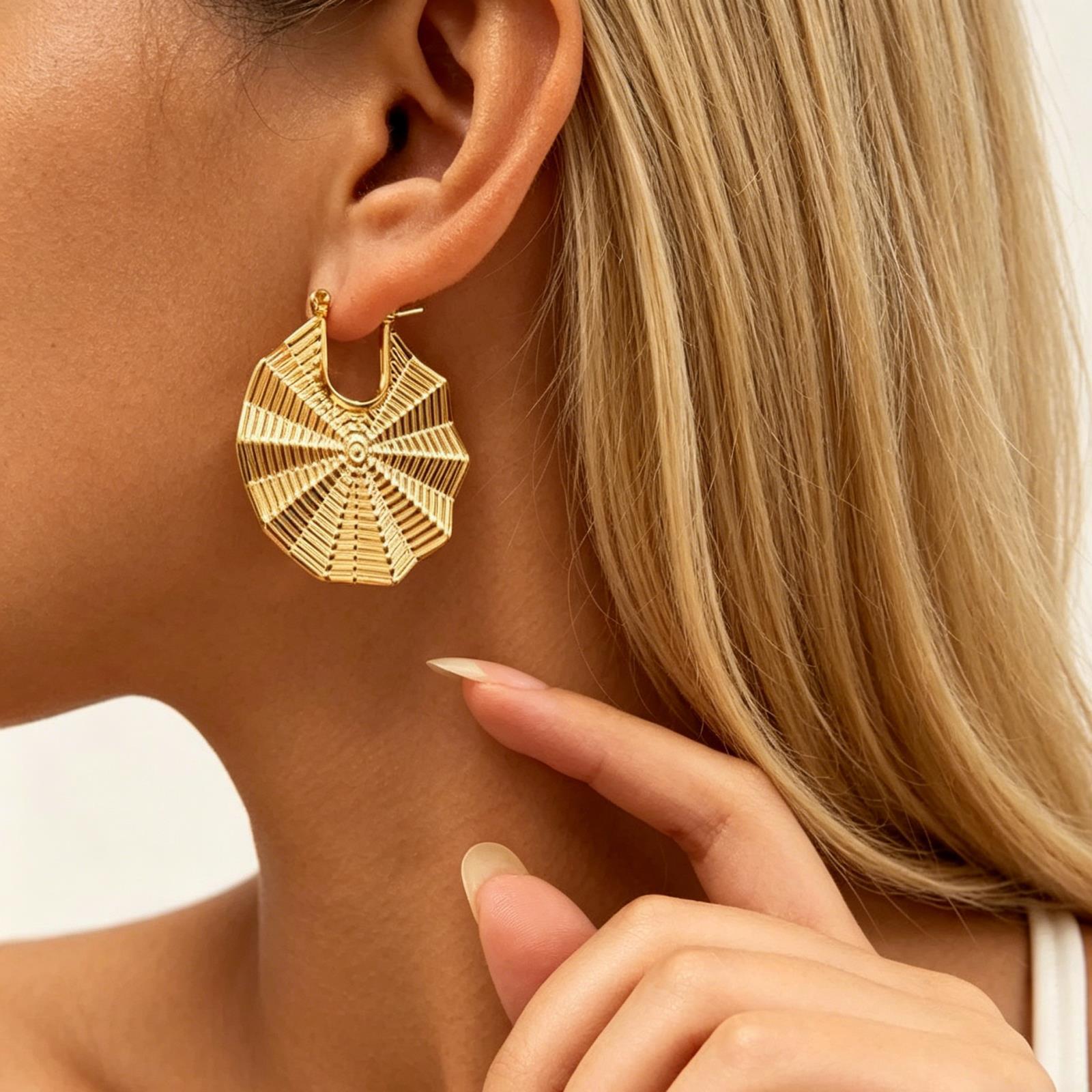 Bold Asymmetric Fan-Shaped Hoop Earrings in Stainless Steel