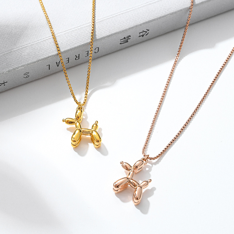 Whimsical Balloon Dog Necklace - 3D Puppy Pendant in Rose Gold, Gold & Silver | Playful Titanium Steel Jewelry