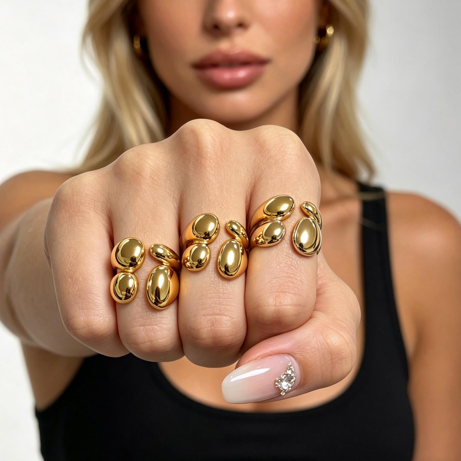 Bold Asymmetric Teardrop Open Ring in Stainless Steel