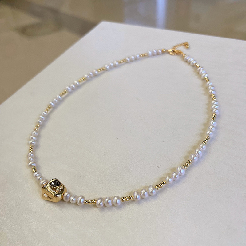 14k Gold-Filled Natural Freshwater Pearl Necklace & Bracelet Set with Gold Bead Charm