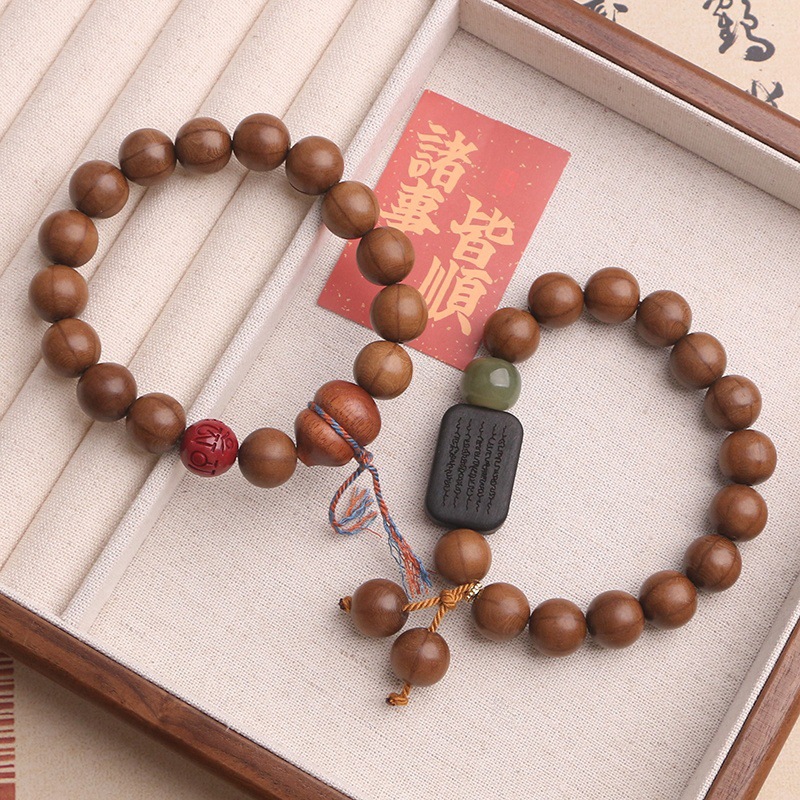 Aged Six-Way Wood Beaded Bracelet - Sandalwood Gourd & Agarwood Scripture Zen Wristband