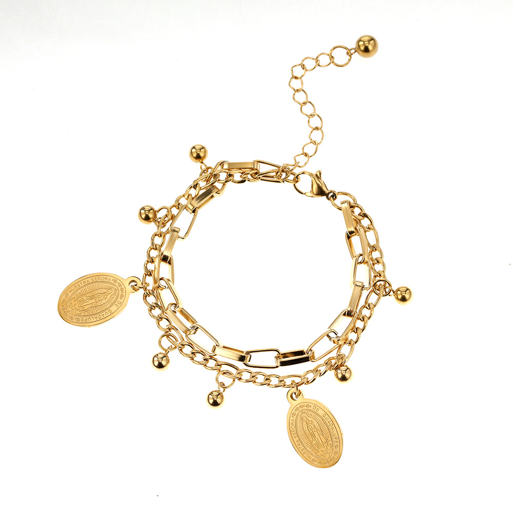 Bohemian Double Layer Titanium Steel Bracelet - Adjustable Gold Tone Chain for Couples & Free Spirits