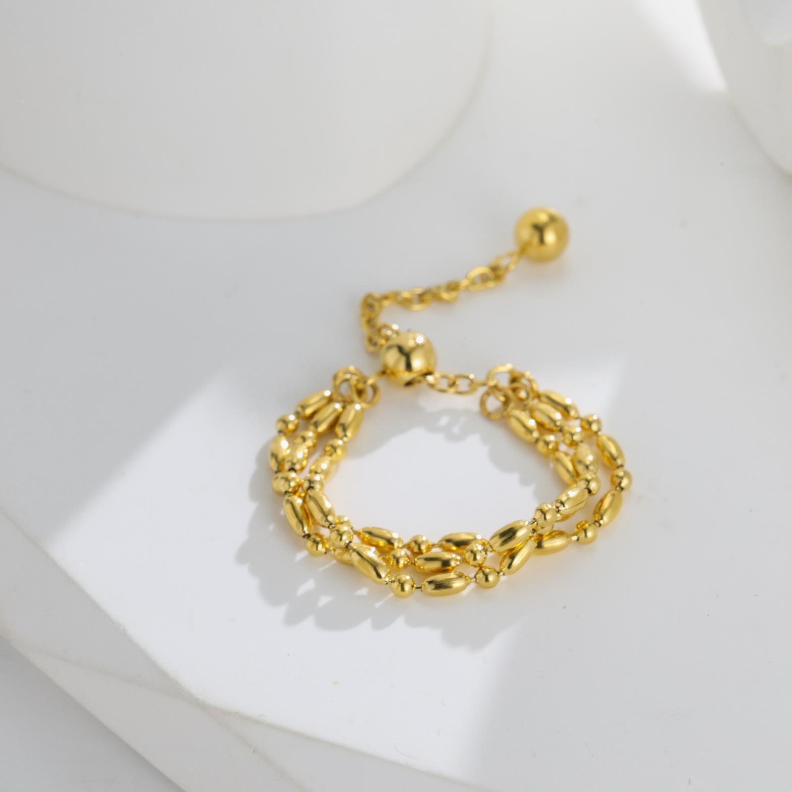 Adjustable Three-Layer Sliding Ring in Gold Tone