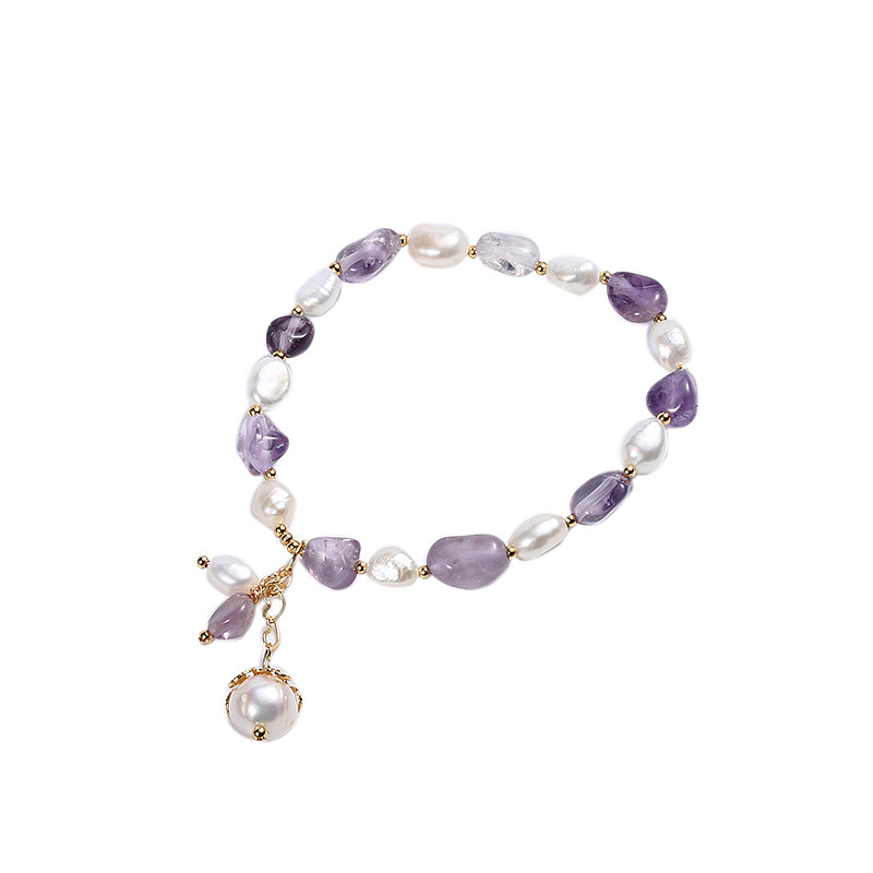 Artisan Freeform Amethyst & Freshwater Pearl Bracelet | 14k Gold Filled Gemstone Hand Chain | Elegant Boho Jewelry Gift for Her