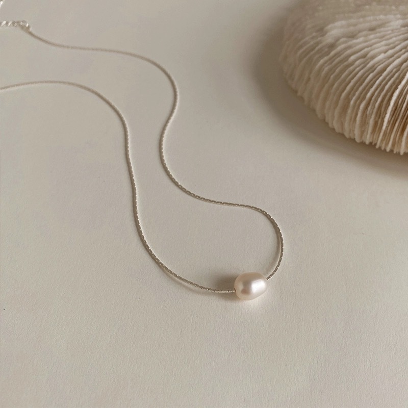 Sterling Silver 925 Single Freshwater Pearl Necklace - Minimalist Chain