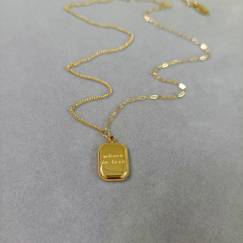 18K Gold Sugar Cube Pendant Necklace - Minimalist Square Frame Chain for Women