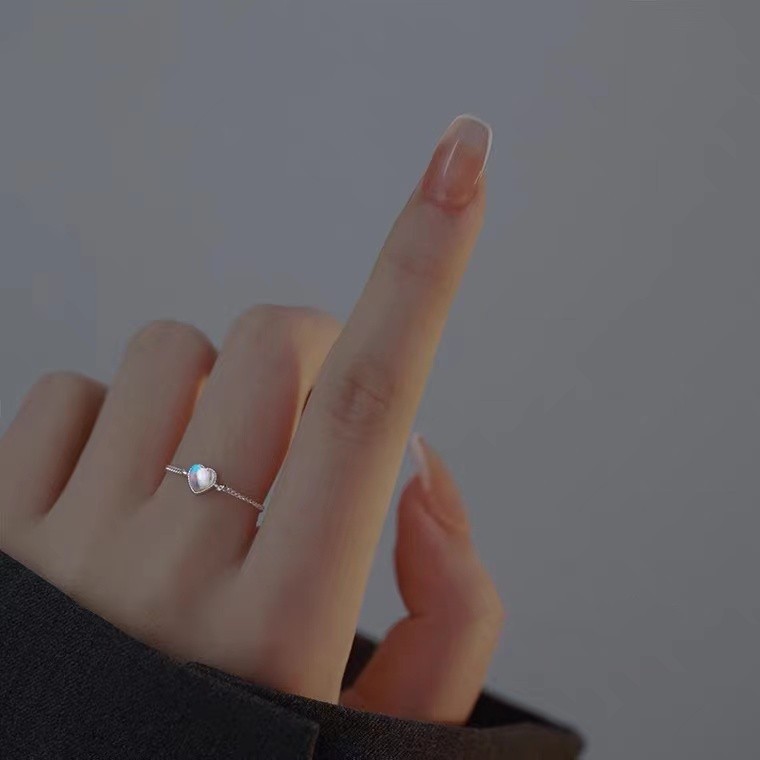 S925 Sterling Silver Heart Chain Ring - Minimalist Open Adjustable Band, Dainty Love Finger Jewelry for Women