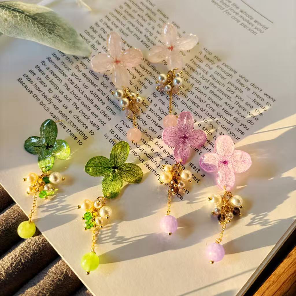 Handmade Preserved Hydrangea Earrings - 925 Sterling Silver Floral Studs