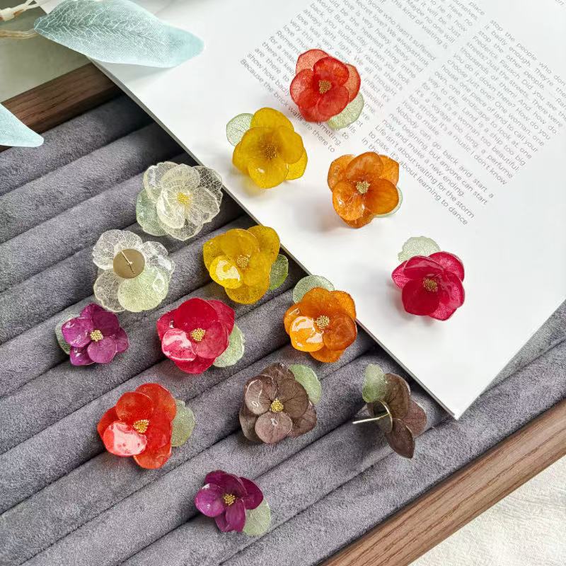 Handmade 925 Sterling Silver Hydrangea Stud Earrings - 7-Petal Floral Jewelry