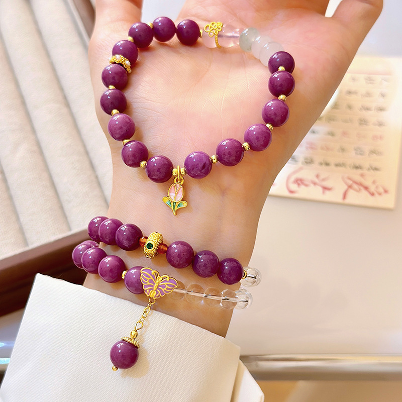 "Secret Garden" Lavender Phosphosiderite Crystal Bracelet - Vintage Healing Stone Jewelry