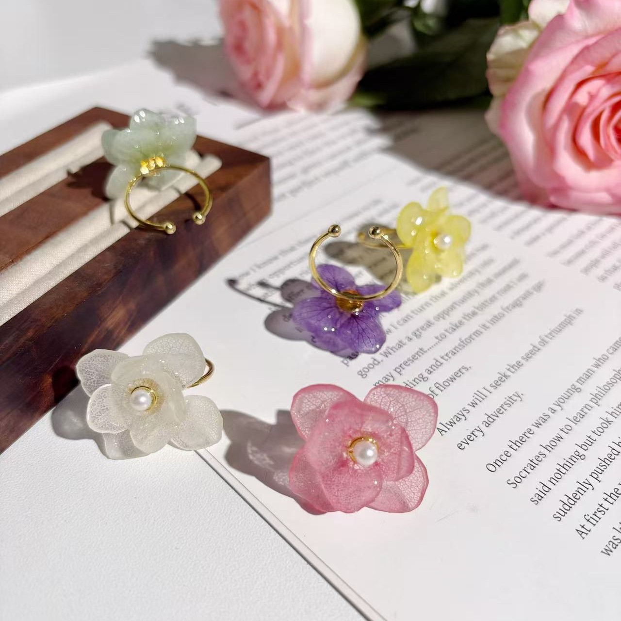 Double Layer Resin Hydrangea Ring | Real Flower Adjustable Jewelry