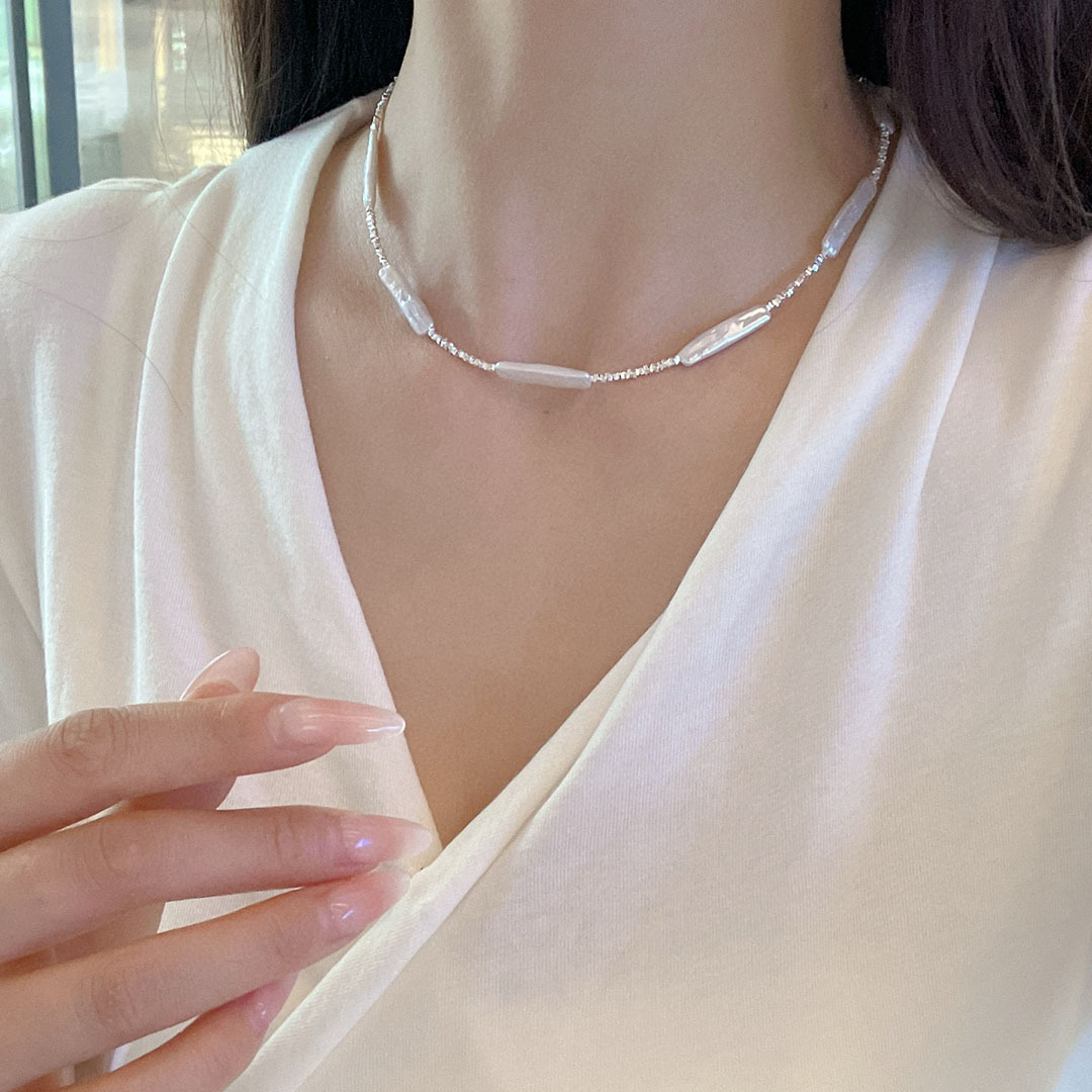 S925 Sterling Silver 'Starry Sky' Baroque Pearl Necklace - Minimalist Choker