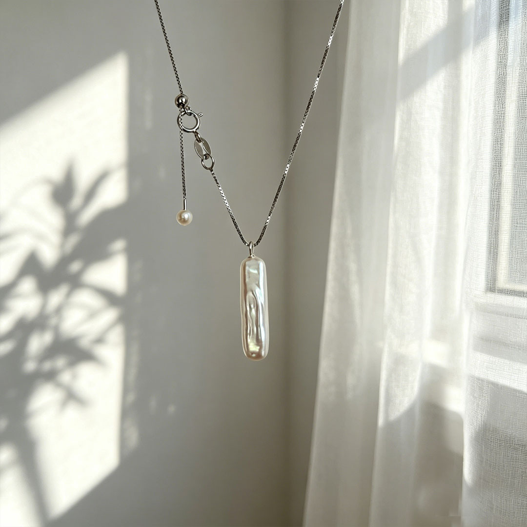 S925 Sterling Silver Baroque Pearl Pendant Necklace