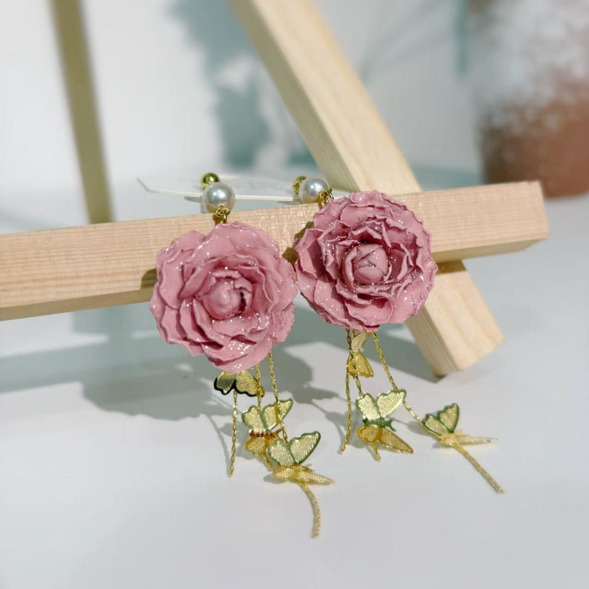 Butterfly & Rose Tassel Earrings | Dangling Floral Drop Jewelry
